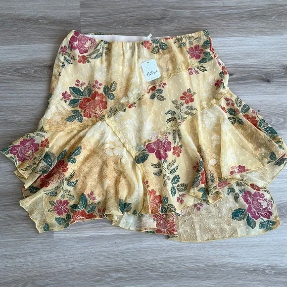 Free people Milly Asymmetrical Mini Skirt women’s sizes med large Apricot Combo - Picture 1 of 4